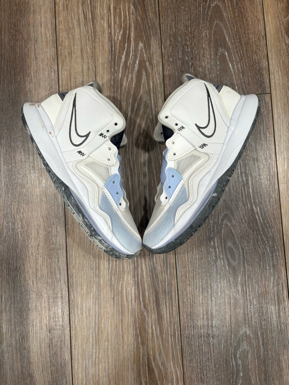 Nike White and Light Blue High-Top Basketball Shoes